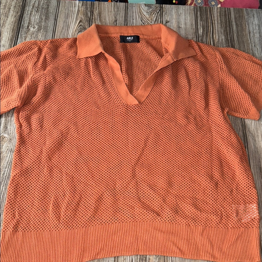 Able knit sweater Orange Knit Polo top xxl soft organic cotton
